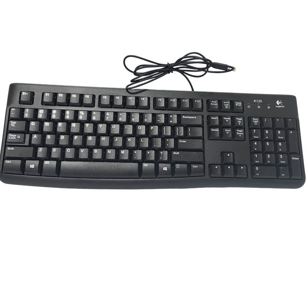 Logitech K120 Wired USB Keyboard Black Full Size Spill Resistant "Tested"